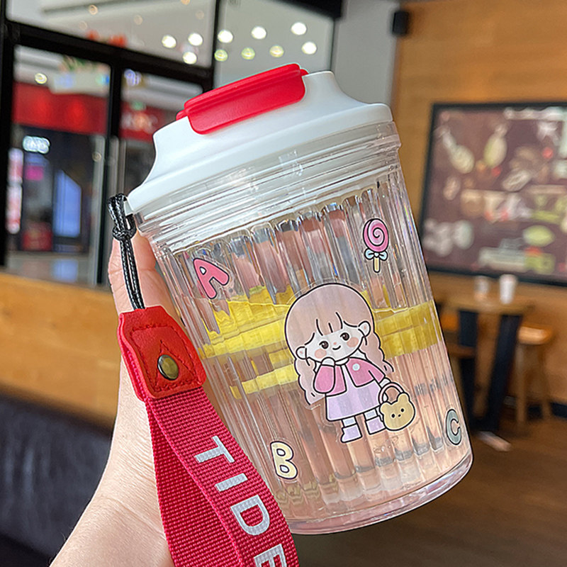 ins wind grid red water glass summer high face value straight drinking plastic cup student hand portable accompanying coffee cup