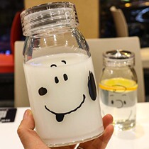 Korean version of transparent glass personality male and female water Cup student portable hand cup with lid bare Cup heat-resistant tea cup