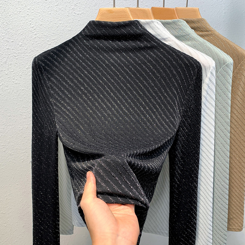 Half Turtleneck Black Knit Sweater for Women 2026 New Early Autumn Shiny Silk Base Shirt Women's Long-Sleeved Fashion Top