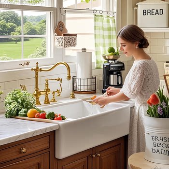American ceramic sink single-slot under-counter basin export kitchen household embedded large sink integrated vegetable basin kitchen cabinet