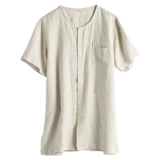 Тонкая мужская летняя рубашка для отдыха, свободный крой, круглый воротник, из хлопка и льна