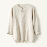 Японская ретро рубашка для отдыха, оверсайз, из хлопка и льна, круглый воротник