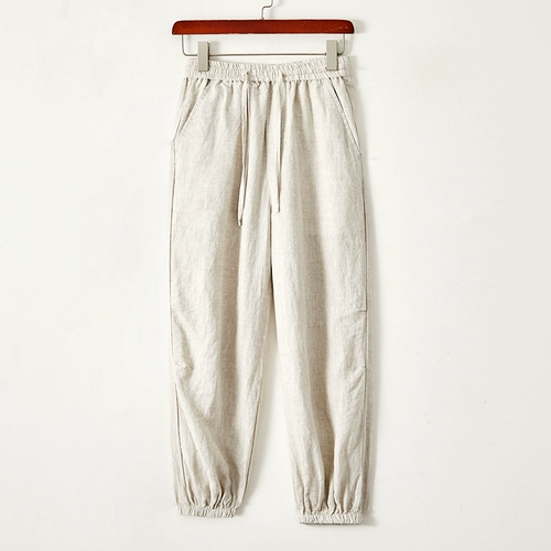 Летние тонкие мужские спортивные штаны, оверсайз, из хлопка и льна, китайский стиль