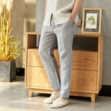 Летние тонкие шелковые штаны, из хлопка и льна