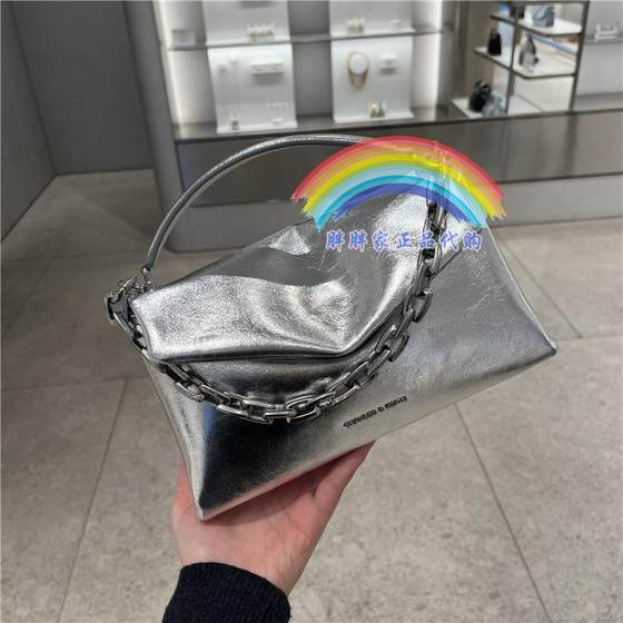 CHARLES&KEITH小CK2-50271476鳄鱼纹链条信封包小方单肩手提斜挎