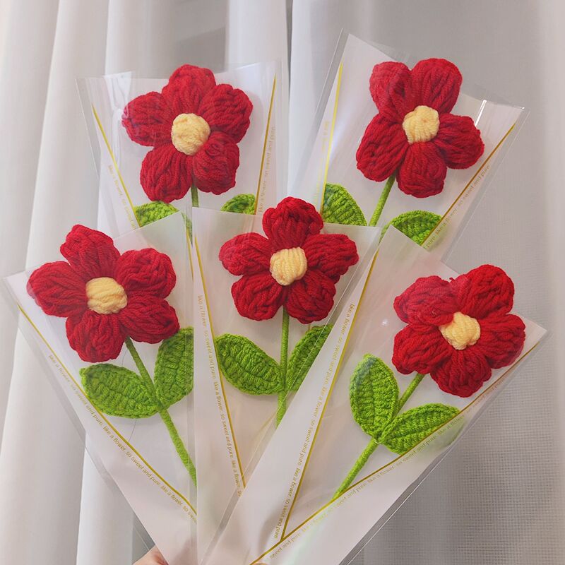 Give You a Small Red Flower, Yarn Flower, Hand-Knitted Single Flower, Mother's Day Wedding Creative Gift Finished Product Give You a Small Red Flower, Yarn Flower, Hand-Knitted Single Flower, Mother's Day Wedding Creative Gift Finished Product