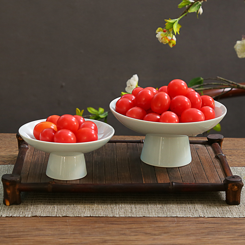 Ceramic High-Footed Plate, Tea Snack Plate, Fruit Plate, Pastry Plate, Chinese-Style Pastry, Dessert, Sushi, Side Dish, Snack Plate, Retro