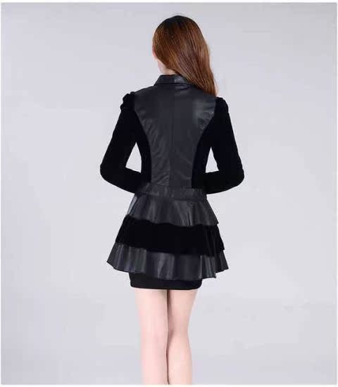Cộng với phân bón XL trung niên béo mẹ mùa thu áo khoác váy trung niên phụ nữ pu da váy phù hợp với váy mẫu váy liền cho tuổi 40