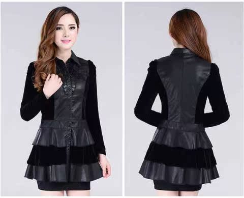 Cộng với phân bón XL trung niên béo mẹ mùa thu áo khoác váy trung niên phụ nữ pu da váy phù hợp với váy mẫu váy liền cho tuổi 40