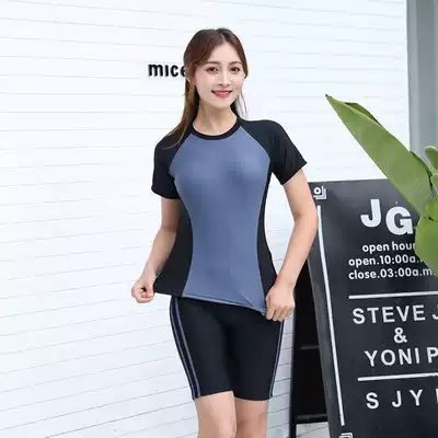 Swimsuit female two-piece boxer five-point pants covering belly high waist conservative slim student sports big size fat mm hot spring swimsuit