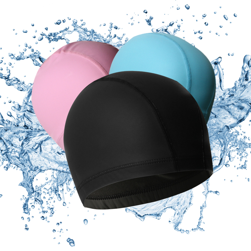 Swimming cap Men's and women's waterproof PU coating cap Adult general long hair large elastic hot spring swimming cap fabric swimming cap