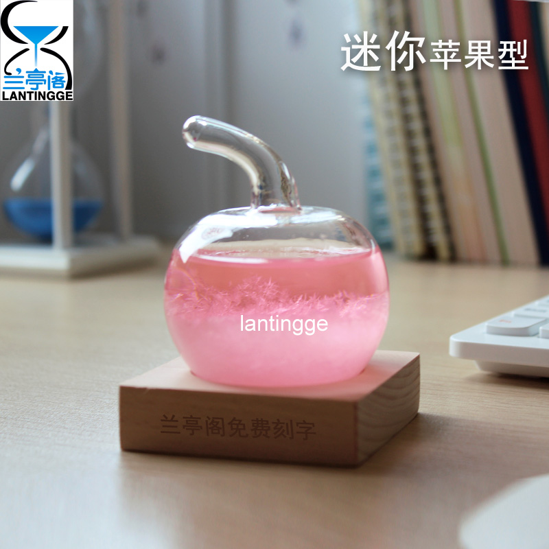 Mini Apple Weather Cell Indoor Prediction of Warm Storm Bottle Wooden Engravement Creative Home Gift