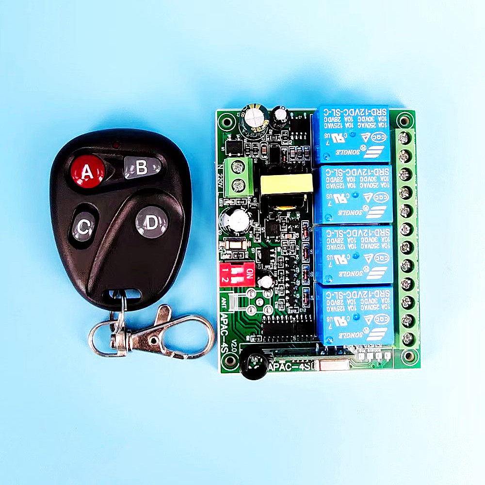 Wireless remote control switch 220V4 road reception controller Access control fence machine motor motor LED wireless remote control