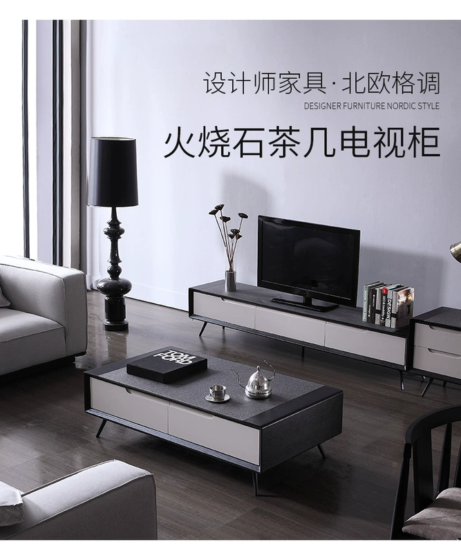 Yue Nina sofa vải bàn cà phê tủ TV side sự kết hợp của hiện đại nhỏ gọn đồ nội thất phòng khách bộ ba bộ