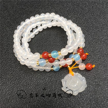 Ice white red and green chalcedony in mini Lotus jade pendant multi-Circle Bracelet womens fashion wild classic elegant