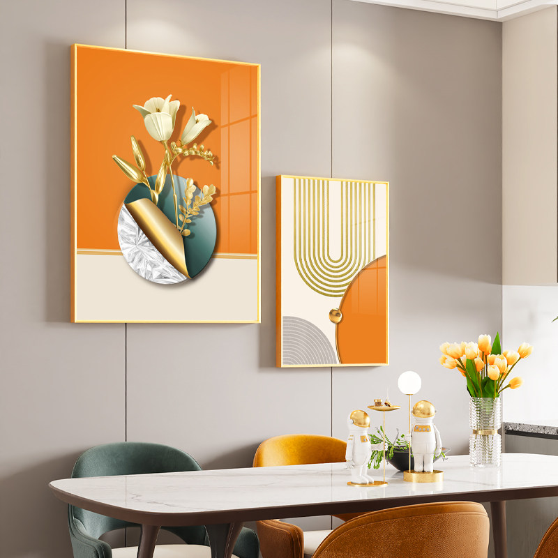 Light luxury dining room decoration painting orange dining room background wall painting modern minimalist tile wall kitchen murals