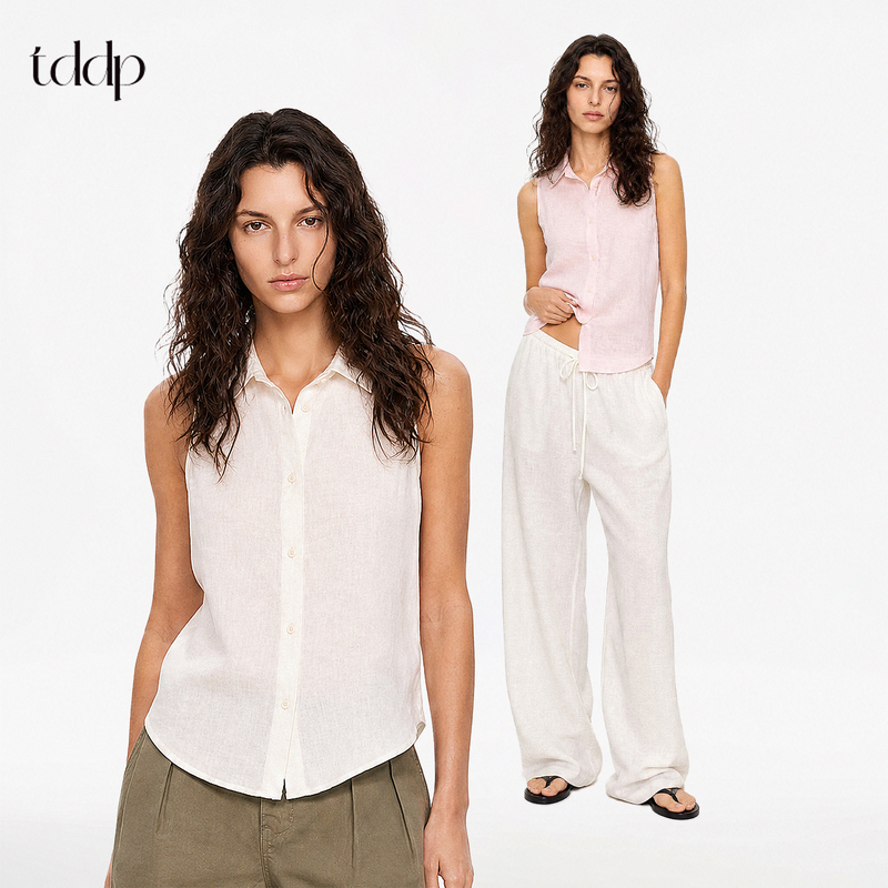 Tddp Linen Old Money Style Sleeveless Vest Shirt for Women 2026 New Summer Loose Slimming Design Shirt Tddp Linen Old Money Style Sleeveless Vest Shirt for Women 2026 New Summer Loose Slimming Design Shirt