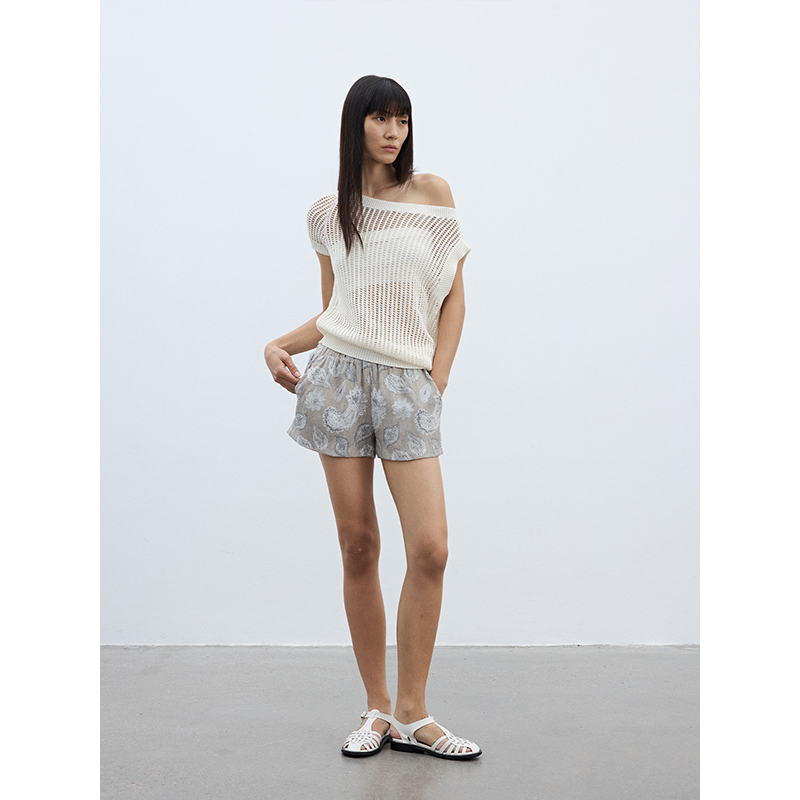 Tddp "Paisley Pattern Pants" Old Money Style Casual Shorts for Women Summer 2025 New Elastic Waist Pants Tddp "Paisley Pattern Pants" Old Money Style Casual Shorts for Women Summer 2025 New Elastic Waist Pants
