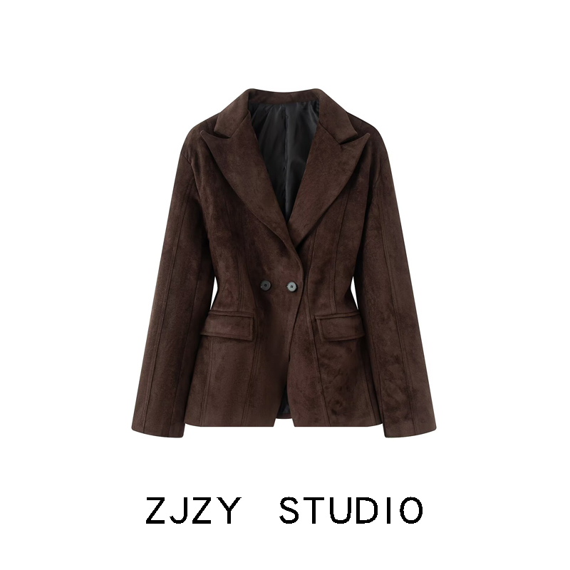Zr European and American Style Za Women's Clothing New Fashion Versatile Slim Fit Matte Velvet Lapel Long-Sleeve Jacket Zr European and American Style Za Women's Clothing New Fashion Versatile Slim Fit Matte Velvet Lapel Long-Sleeve Jacket