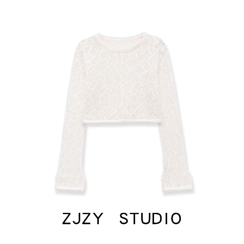 Zr European and American Style Za Women's Clothing New Fashion Versatile Round Neck Hollow Knit Short Top 4331003