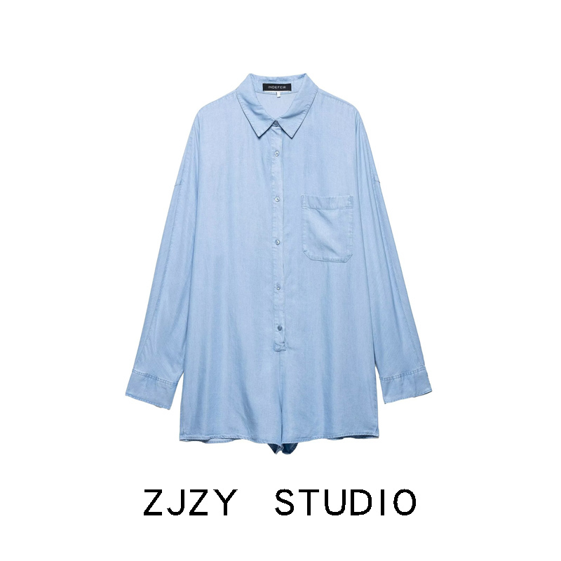 Zr European and American Style Za Women's Clothing New French Fashion Drape Denim Short Jumpsuit 6929183 406