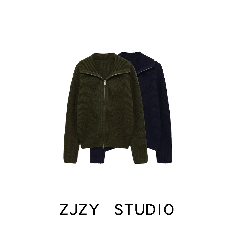 Zr European and American Style Za Women's Clothing New Fashion Simple Solid Color Popular Asos Zipper Jacket Knitted Sweater