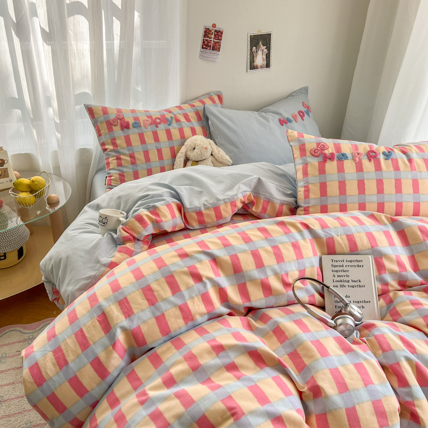 Thickened Brushed Cotton Four-Piece Set, Pure Cotton Towel Embroidered Cartoon Children's Duvet Cover, Bed Sheet Three-Piece Set, Bedding