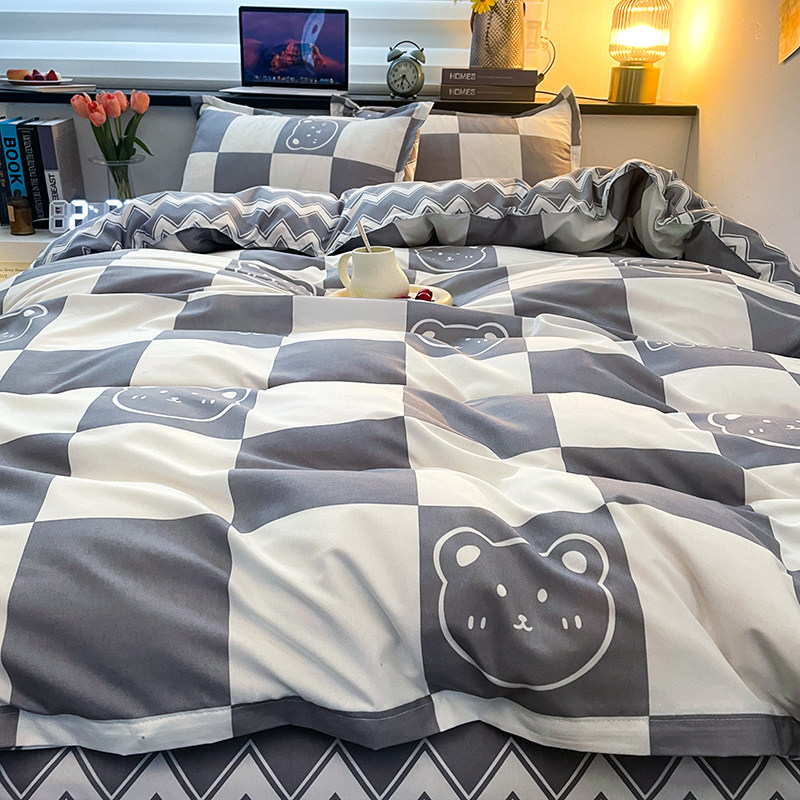 Washed cotton 4-piece bed set ice silk quilt with single quilt cover pillowcase 2 pieces of student dormitory single bed with three sets of 3