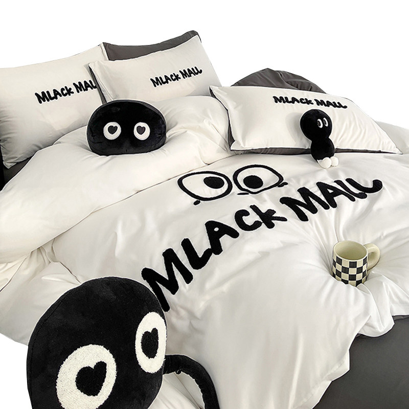 ins Wind Towel Embroidery Quilt Cover Four-Piece Set Spring and Summer Bedding Non-Cotton Pure Cotton Bed Sheet Quilt Cover Dormitory Three/Four