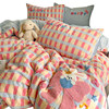Thickened Brushed Cotton Four-Piece Set, Pure Cotton Towel Embroidered Cartoon Children's Duvet Cover, Bed Sheet Three-Piece Set, Bedding