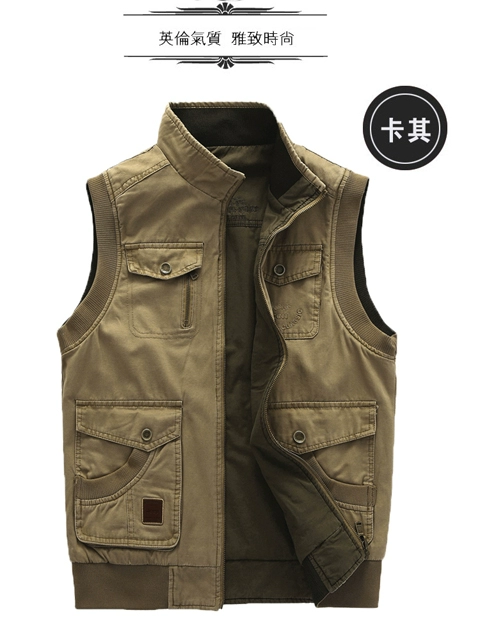 Xe jeep vest nam mùa xuân và mùa thu giản dị ngoài trời vest nam hai mặt cotton vest vest vest - Áo vest cotton