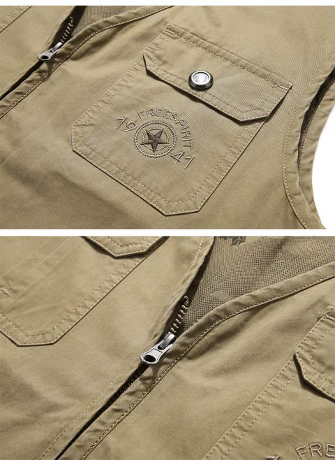 Bố mặc vest nam giản dị mùa hè nhiều túi cotton trung niên nam vest vest ngoài trời vest vai mỏng - Áo vest cotton áo khoác đông nam