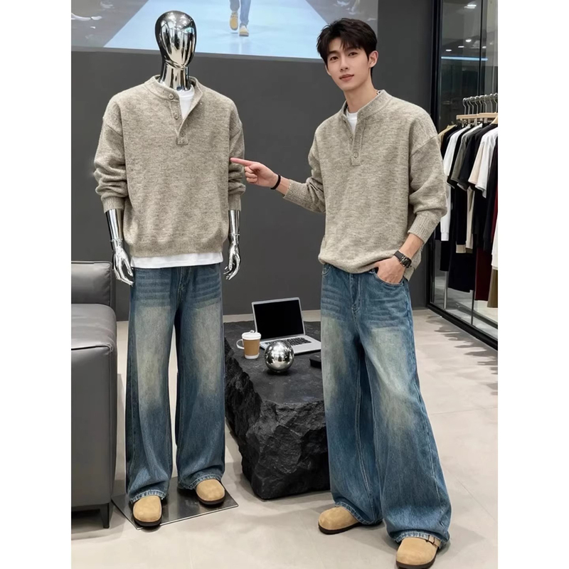 Korean Version Uamtor American Retro Henry Collar Sweater Set for Men 26 Autumn and Winter Polo Collar Inner Top Knitwear Korean Version Uamtor American Retro Henry Collar Sweater Set for Men 26 Autumn and Winter Polo Collar Inner Top Knitwear