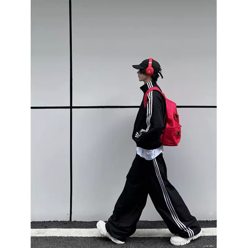 Korean Uamtor Boys' Sports Casual Suit Spring American-Style Three-Stripe Reversible Jacket for High School Students