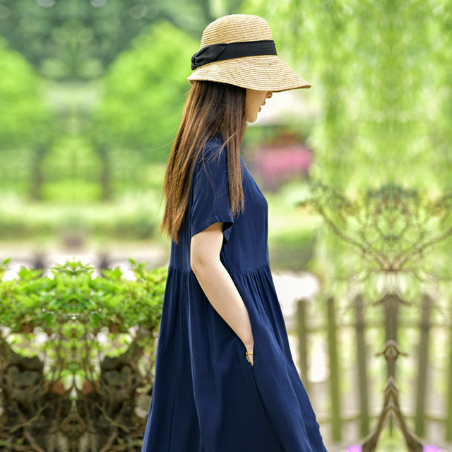 Cotton Silk Dress Women's 2024 Summer New Artificial Cotton Silk Solid Color Fashionable Mid-Length Loose Shirt Skirt