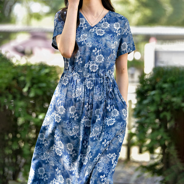 Temperament cotton silk long dress