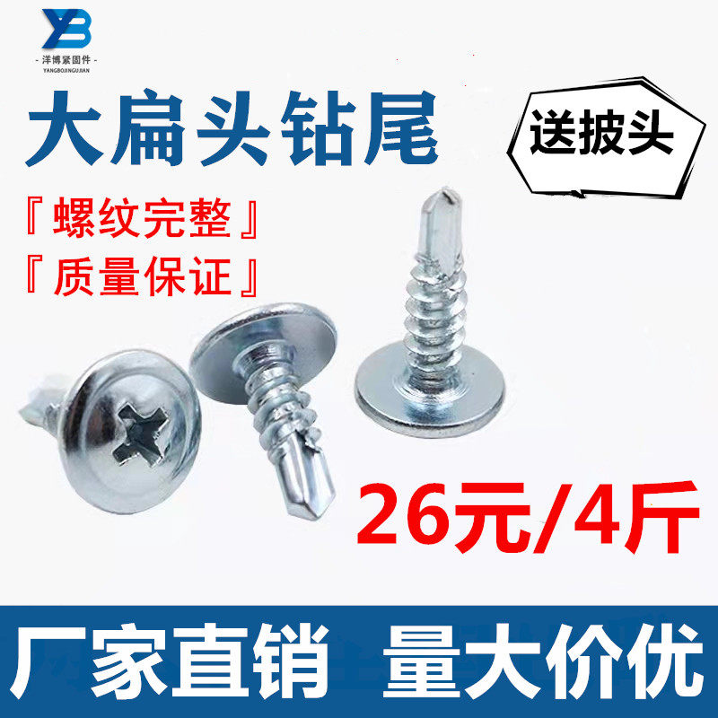 Color steel tile large flat head round head drill tail screw cross big head self-tapping self-drilling dovetail screw M4 2