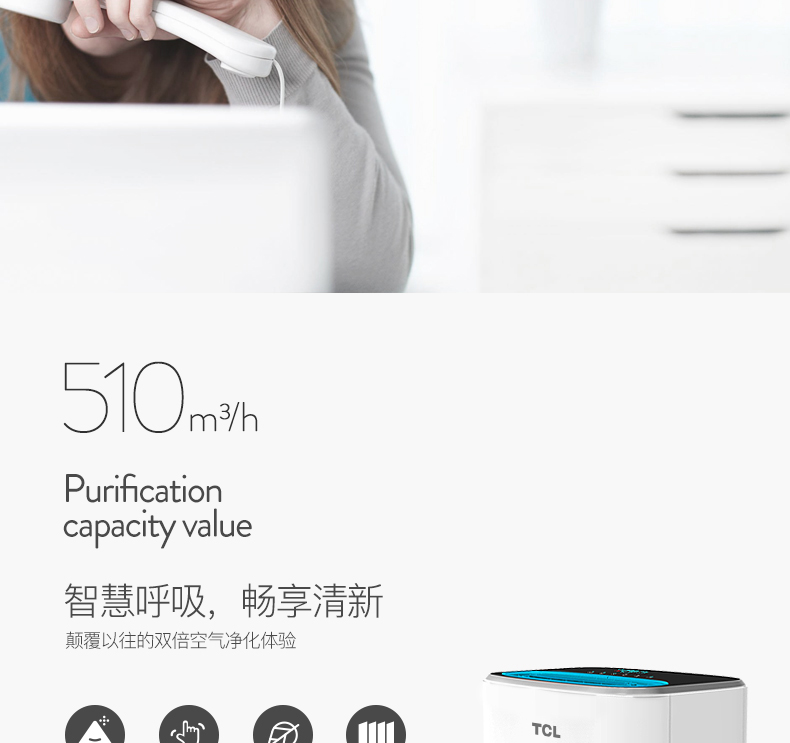 【双核】TCL空气净化器家用 除甲醛雾霾 负离子 WIFI TKJ510F-A1