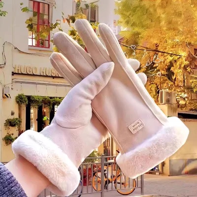 冬季电动车手套加厚加绒保暖麂皮绒骑行防寒触屏男女士防风手套