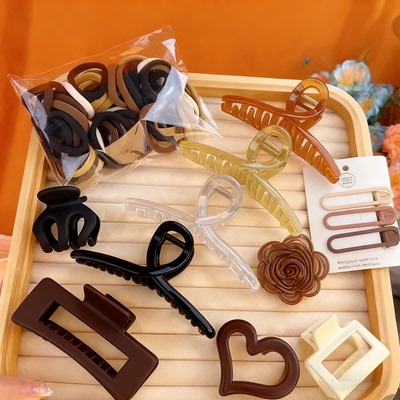 【32件套】春夏奶咖发饰抖音爆款发圈毛绒头饰高马尾发绳布艺发