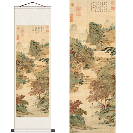 Wen Zhengming tea tasting landscape painting ink painting antique decorative painting Chinese painting Qiu Ying Taoyuan wonderland boating painting