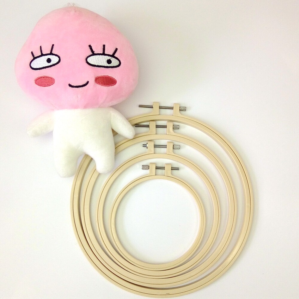 2 hand embroidered bandage imitation bamboo round circle beige cross stitch DIY embroidery fabric clothes fixing clip tool holder