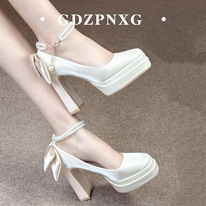 Sheepskin Version ~ Waterproof French Mary Jane Shoes Barbie Square Toe Bridal Wedding Shoes Single Strap Chunky Heel High Heels for Women Sheepskin Version ~ Waterproof French Mary Jane Shoes Barbie Square Toe Bridal Wedding Shoes Single Strap Chunky Heel High Heels for Women