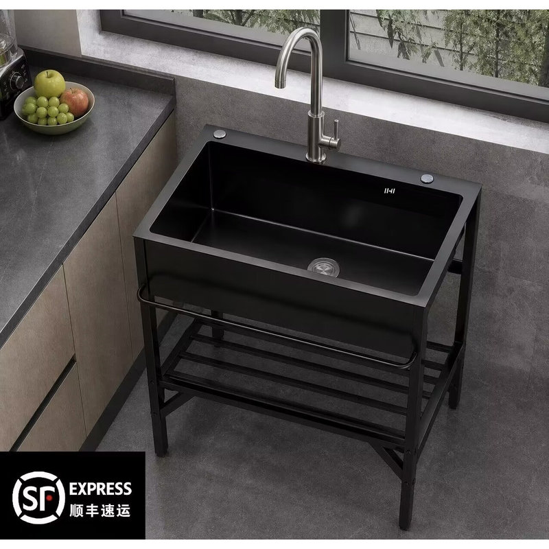 Stainless Steel Vegetable Washing Basin Kitchen Sink Black with Stand Multifunctional Storage Rack Household Vegetable Washing Basin Set Stable Stainless Steel Vegetable Washing Basin Kitchen Sink Black with Stand Multifunctional Storage Rack Household Vegetable Washing Basin Set Stable