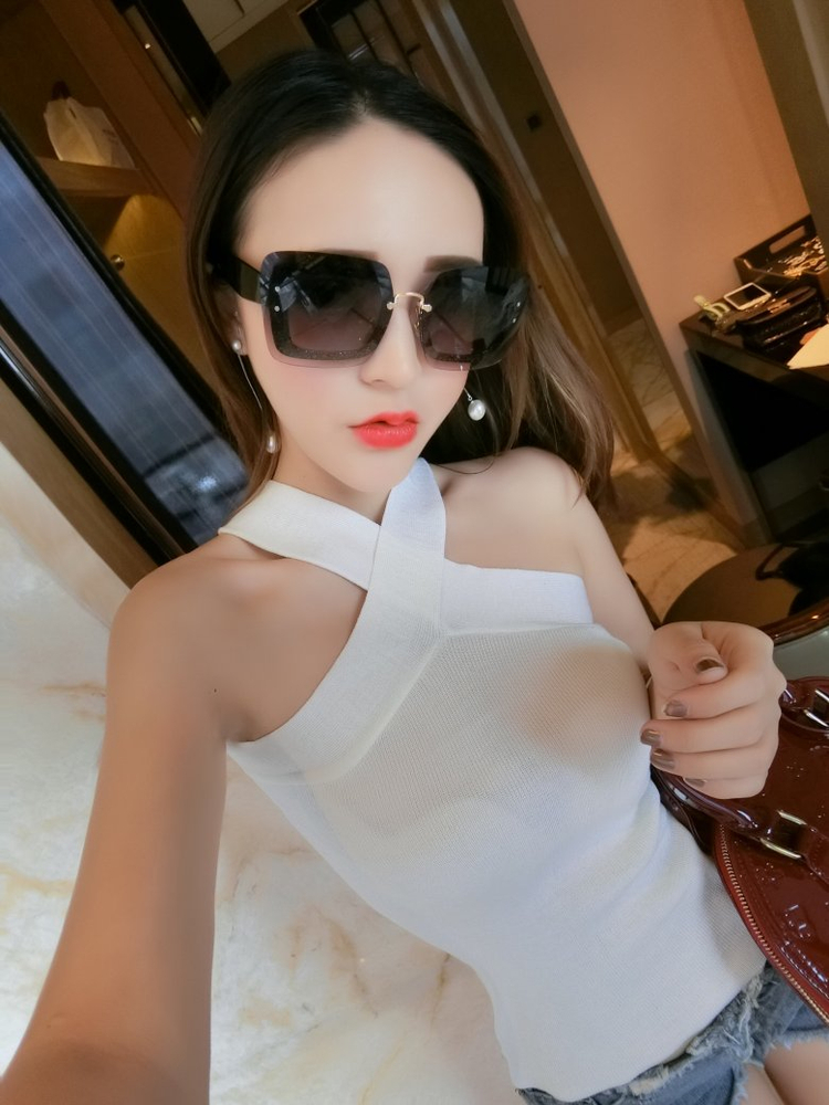 Mùa hè nữ thon thả không tay gợi cảm đeo chéo cổ quây đan đáy áo sơ mi nhỏ vest hàng đầu - Áo ba lỗ đầm nữ