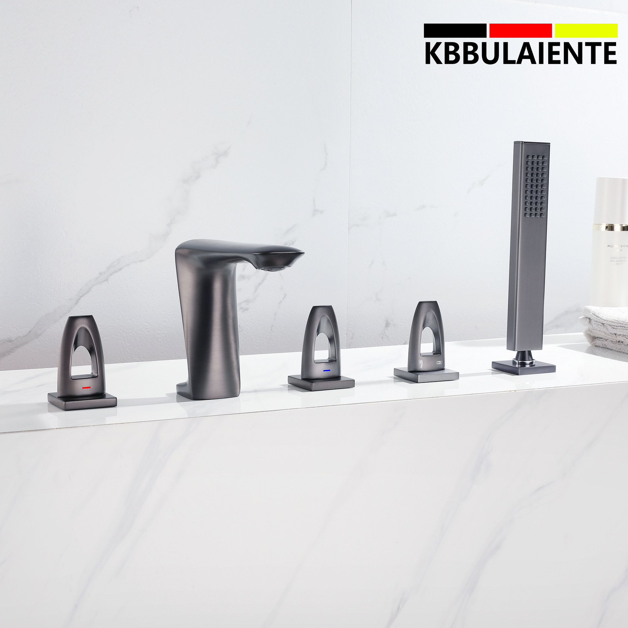 German fine work light lavish gun grey five pieces of black full copper bathtub tap Two-type hot and cold wire drawing gold tap