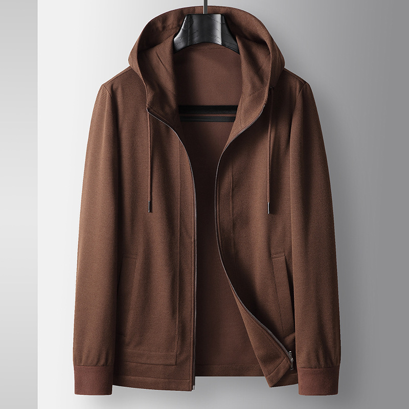 Men's Jacket 2026 Zip-Up Hooded Thin Knit Wool Single-Layer Top Luxury Old Money Style Business Coat Trendy Men's Jacket 2026 Zip-Up Hooded Thin Knit Wool Single-Layer Top Luxury Old Money Style Business Coat Trendy
