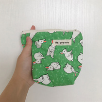 Small Crowddesign Cute Rabbit Zipper Zero Wallet Female Headphones Mouth Red Makeup Bag Cotton Hemp Cloth Art Collection Bag Homemade
