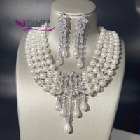 Retro European and American style bridal multi-layered pearl necklace and earrings set with same style wedding accessories from big brands