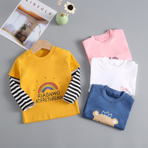 Children long sleeve T-shirt 2020 fall new male and female child streaks fake two-piece undershirt 123-5-year-old baby autumn clothes